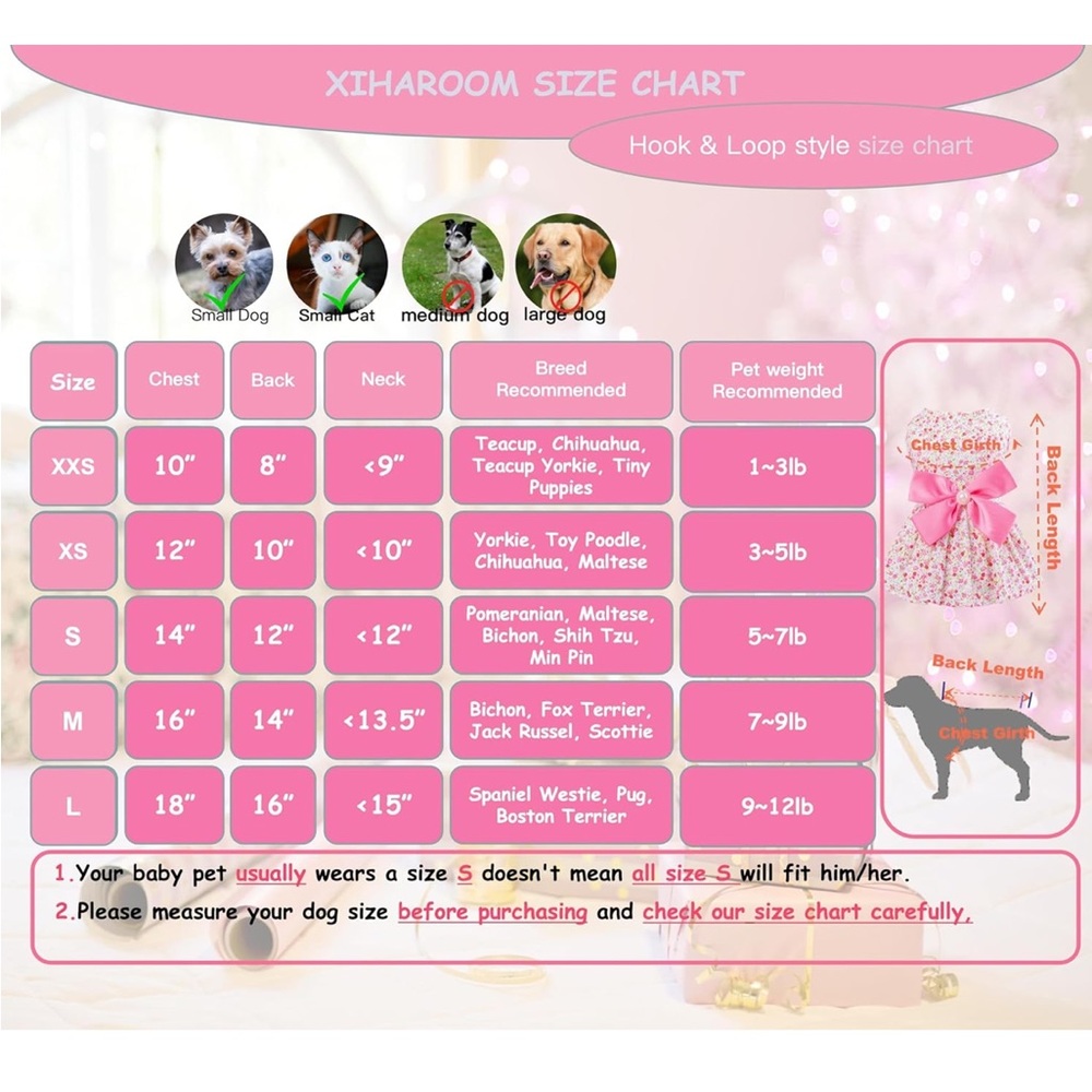 Floral Pink Bow Dog Dress M - Picture 2 of 9